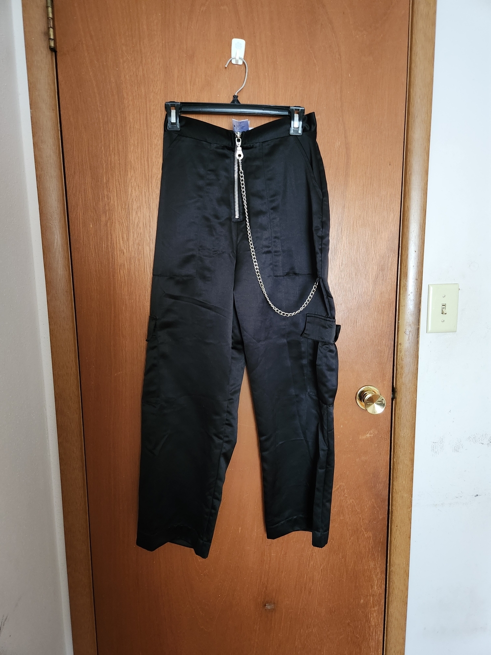 Women's Black Cargo Pants with Chain
